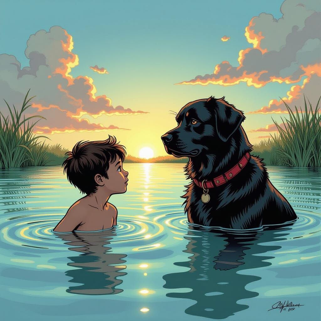 Dog Rescues Drowning Child: Comic Book Art
