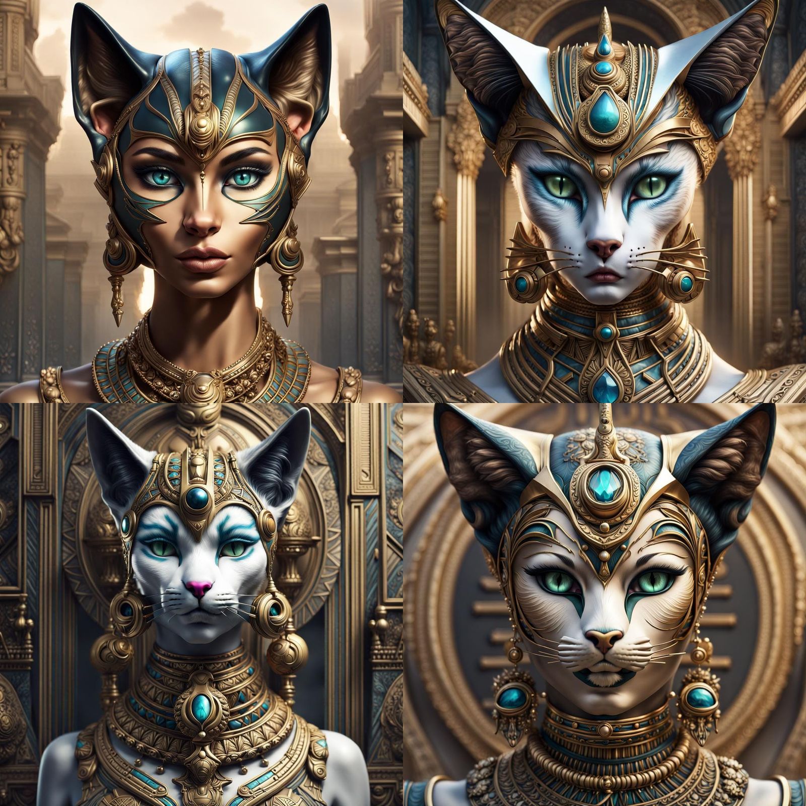 U7Goddess Bastet, matte painting of an insanely beautiful female goddess of cats, female cat hybrid sharp focus on cat l...