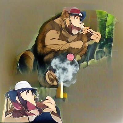 ape smoking cigar wearing flat cap anime