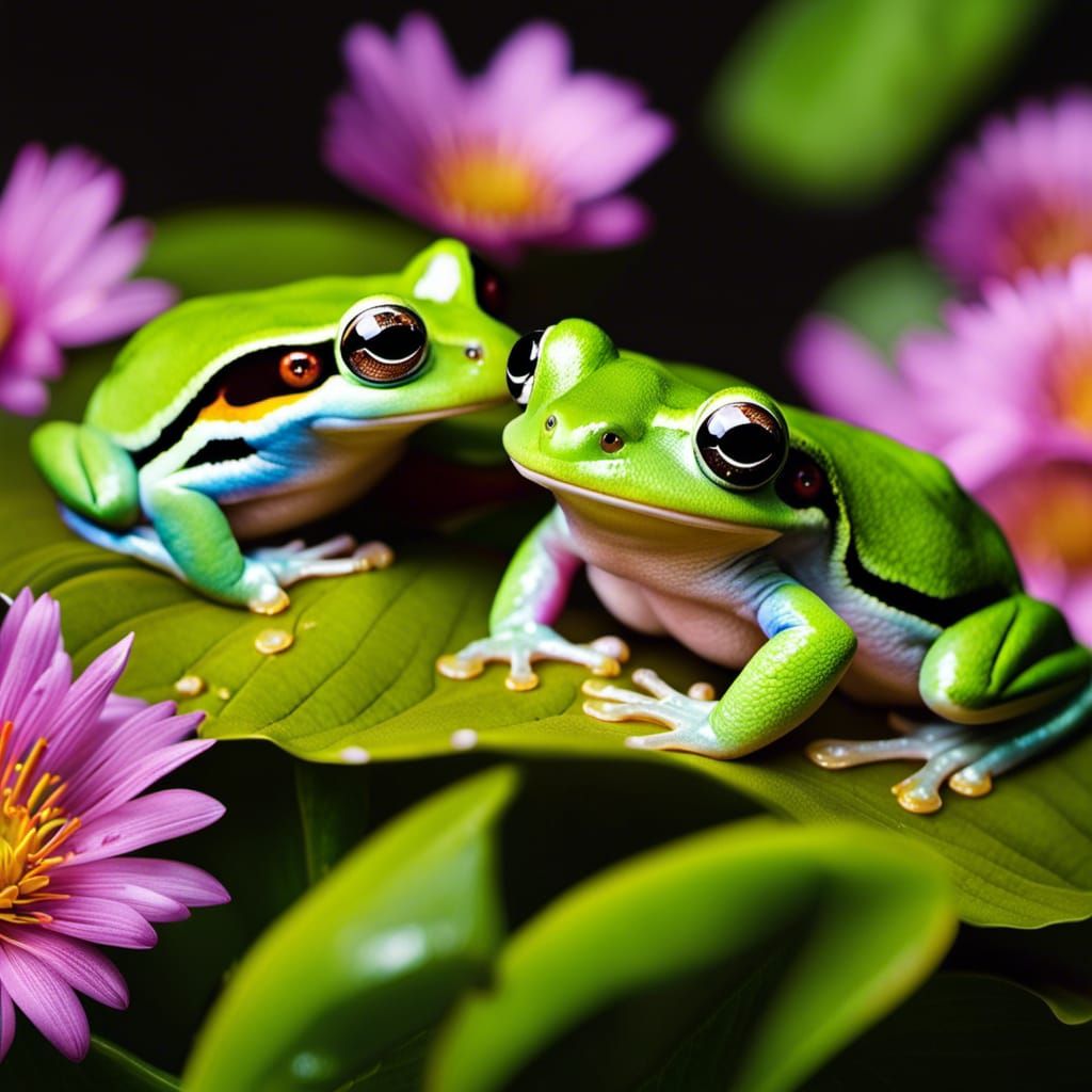 Two stunningly beautiful frogs; two humanoid intelligent fro...