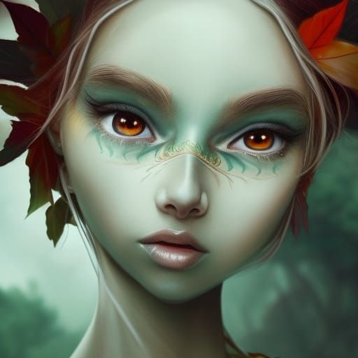 A whimsical elf with flowing silver hair and piercing green ...