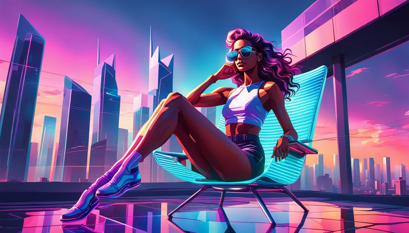 Synthwave Girl in Neon Cityscape