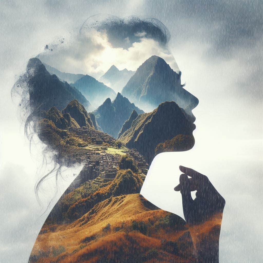 double exposure beautiful fantasy DALL-E 3 portrait landscape..