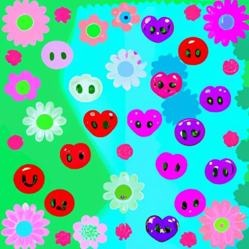 Generate a pattern with stylized kawaii flowers and hearts. ...