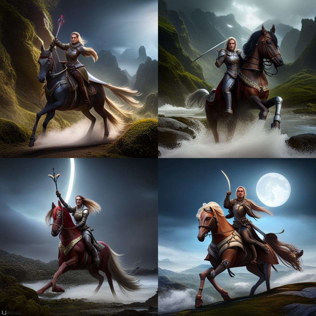 A female knight on a horse realistic
