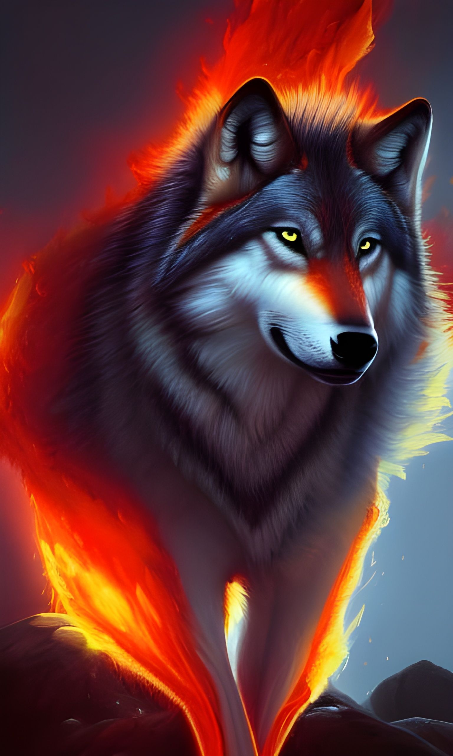 Wolf in fire