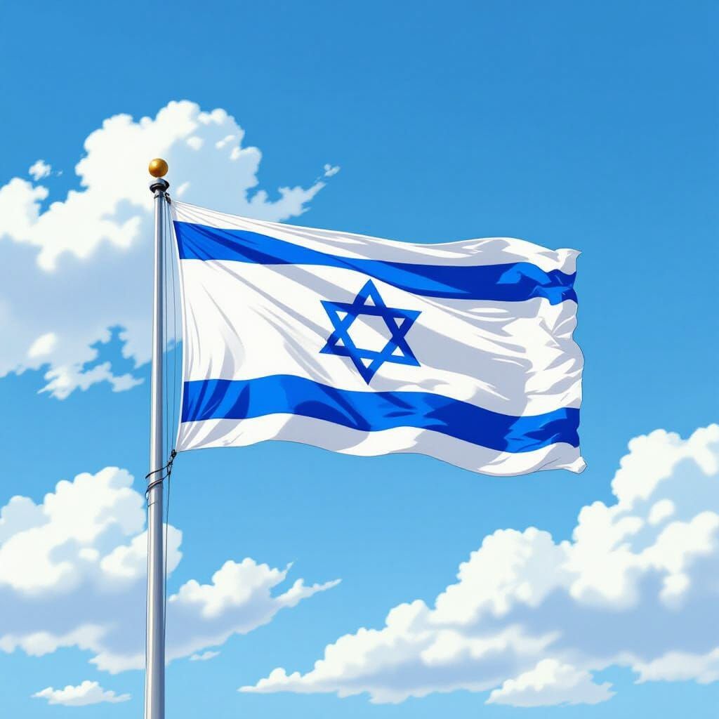 Israeli Flag Waving: Digital Art with Traditional Elements