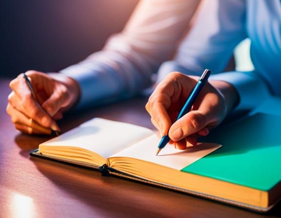 Beautifully realist hands Woman writing in a notebook triadi...