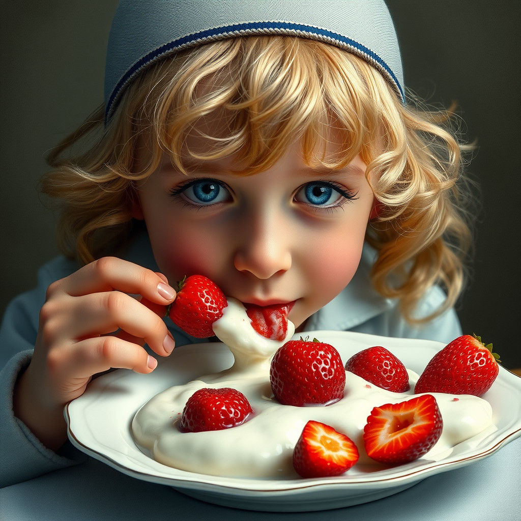 Hasidic Boy with Strawberries in Cream: Digital Matte Painti...