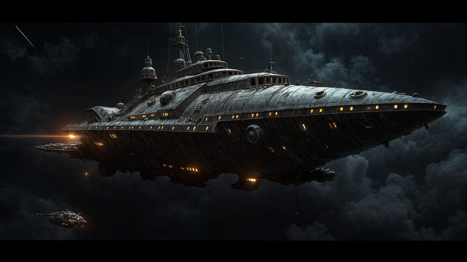 A Star Cruiser descends through the atmosphere towards it berth.  by @ThunderSky