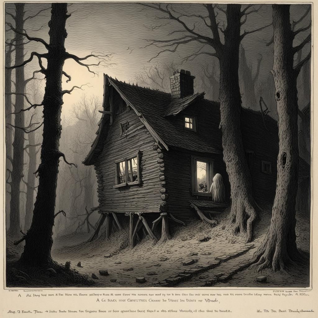 A cabin in the woods with a weird creature subtly looking ou...