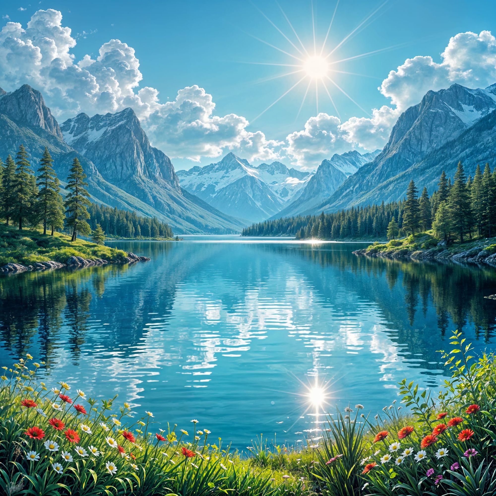 Crystal lake and a sunny day in the beautiful nature