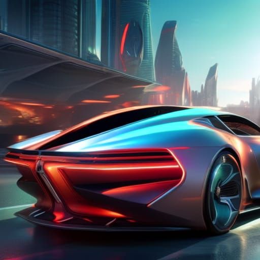 Futuristic car in futuristic city
