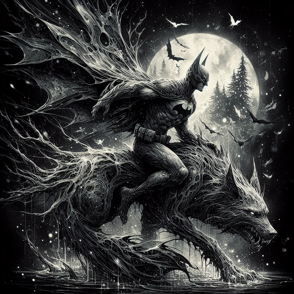 Batman riding a wolf series