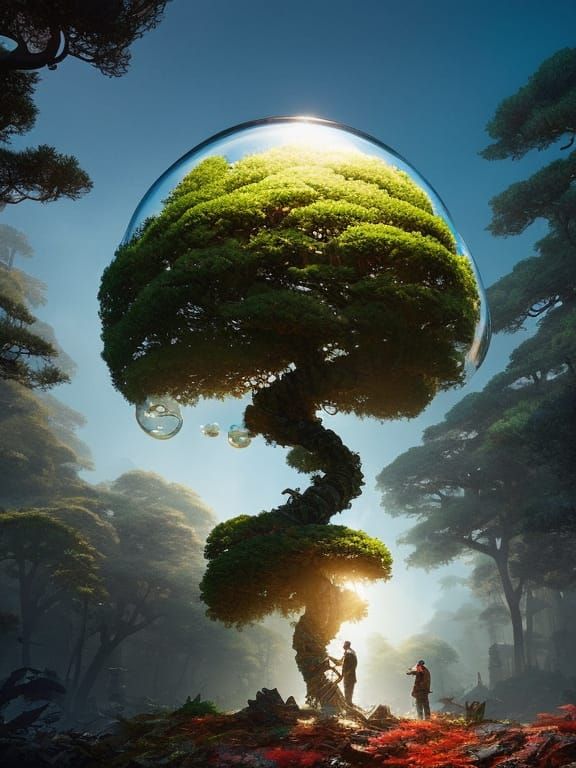 a bonsai inside of a bubble AI Generated Artwork NightCafe Creator