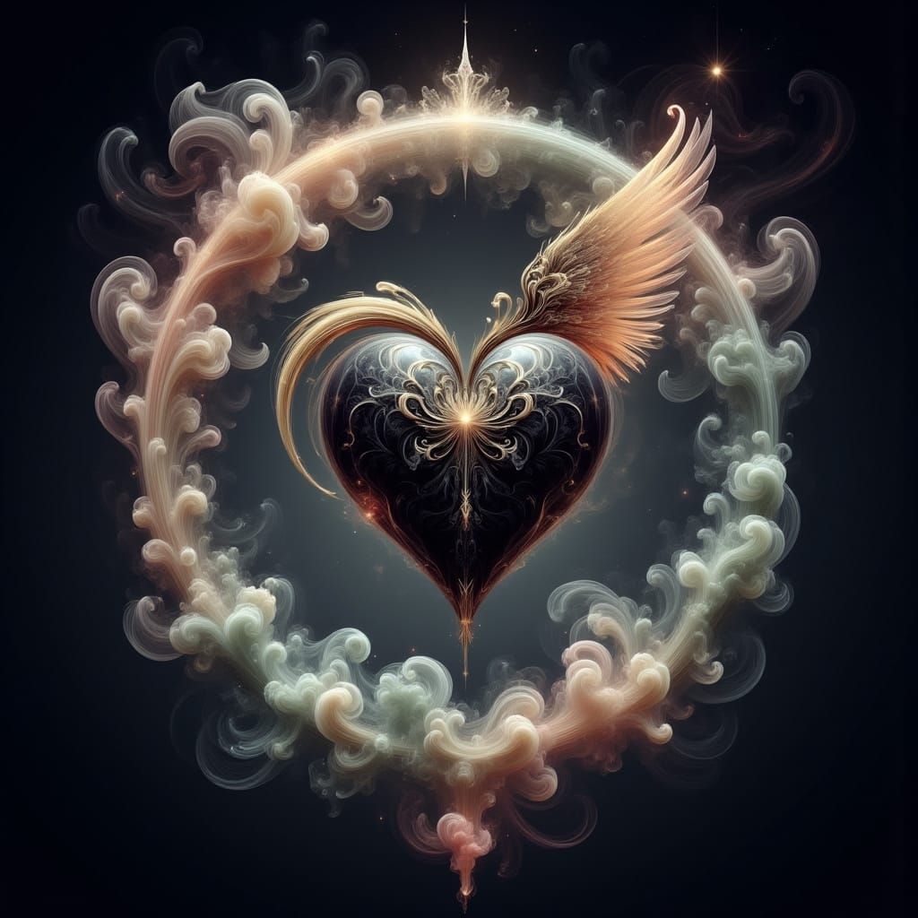 Dark Heart in Cosmos with Wing, Ethereal Magic