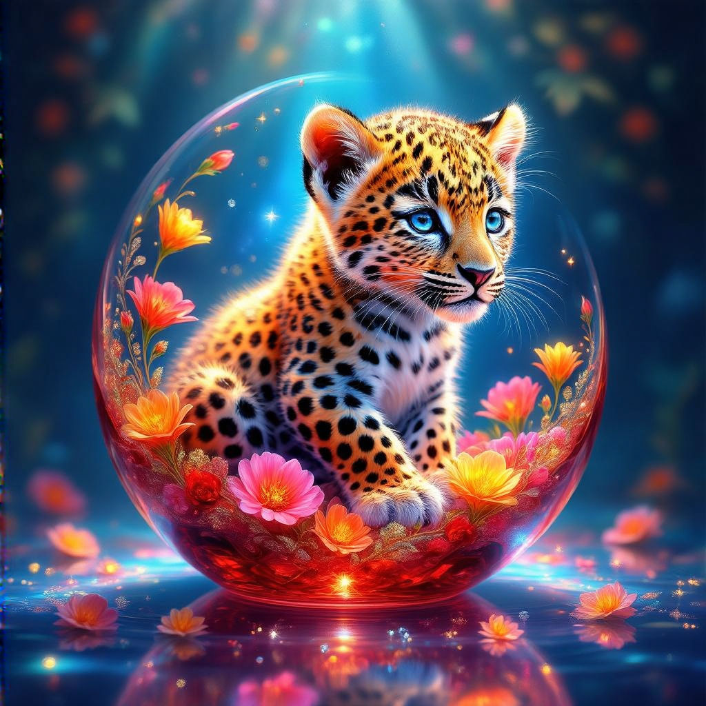 Leopard filled with bio-luminescent flowers