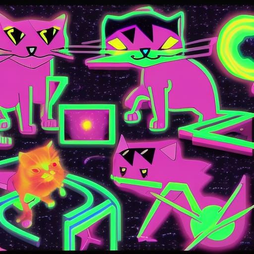 Angry Cartoon Cats in Space Vaporwave