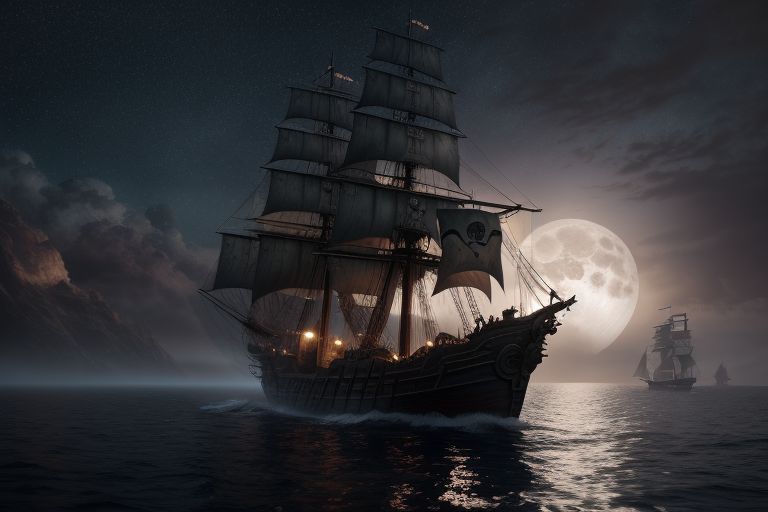 Pirate Ship And Full Moon