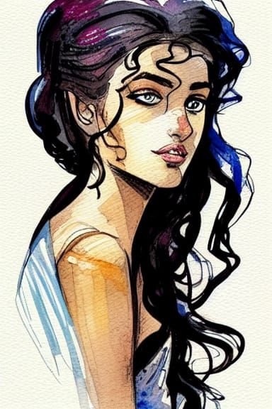Greek very elegant girl with wavy hair