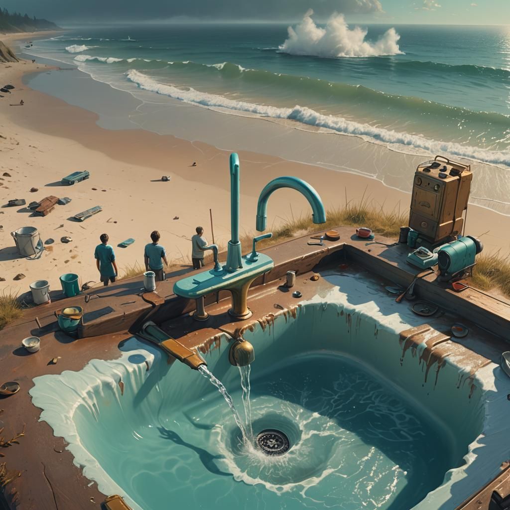 Beach and Sea Flowing From a Sink