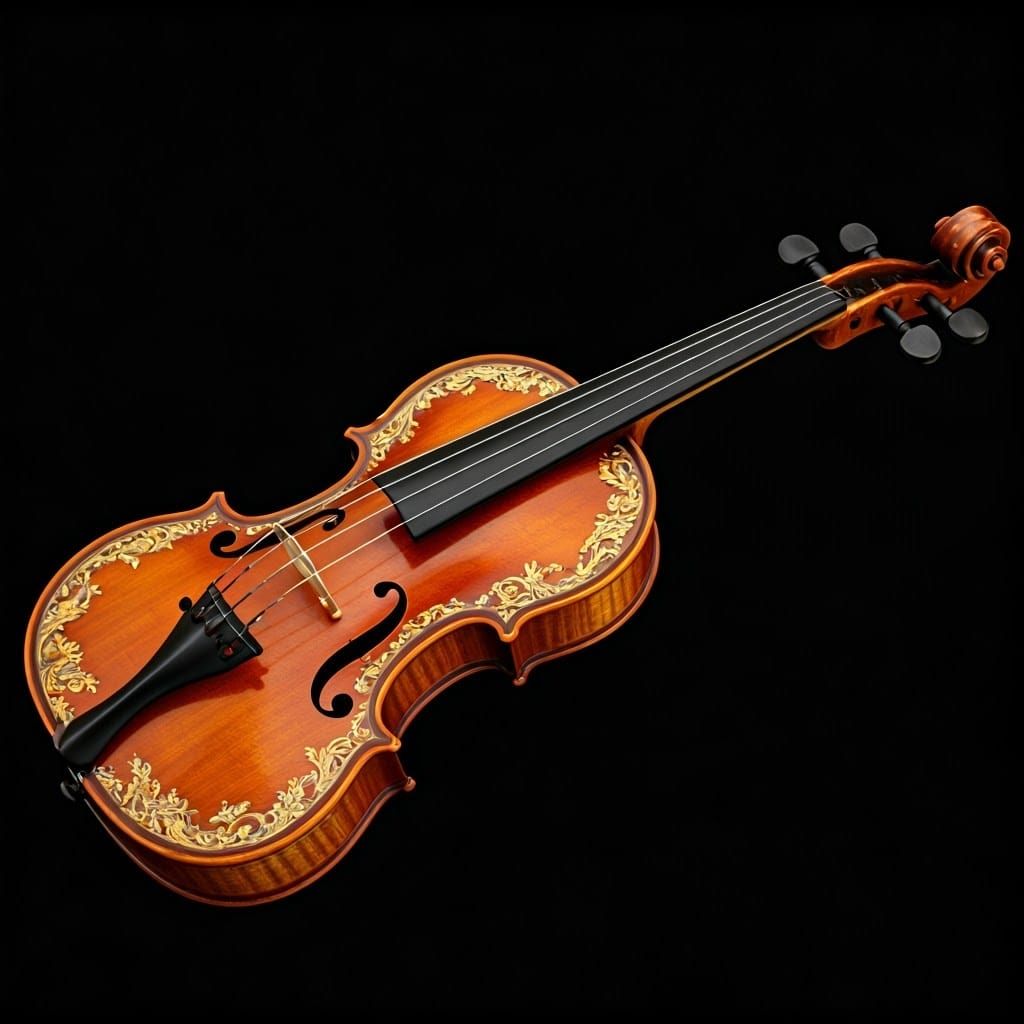 Luxurious Baroque Violin with Golden Accents and Delicate Fl...