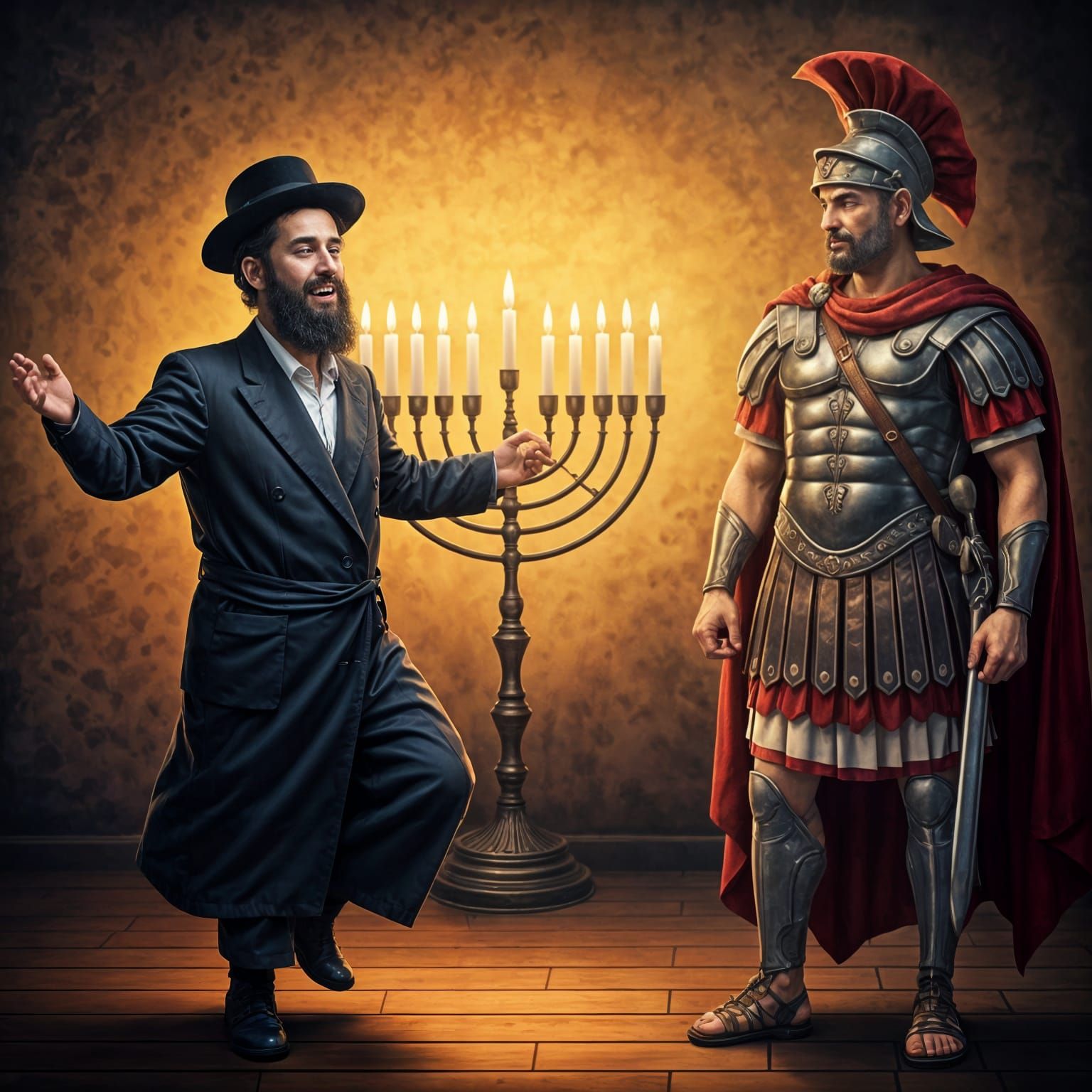 Hasidic Singer Dances Before Hanukkah Menorah as Roman Warri...