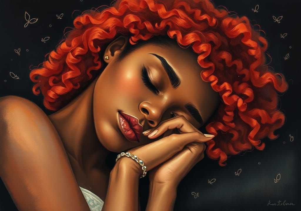This is an oil painting of a beautiful African American woma...