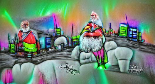 "Cartoon Santa-clause"  north pole neon glowing multi colore...