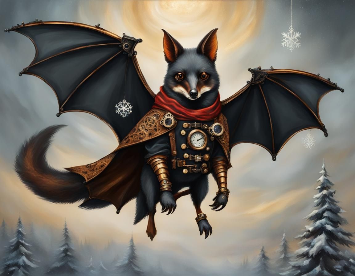 Steampunk Christmas Flying Fox in festive style of El Greco - AI ...