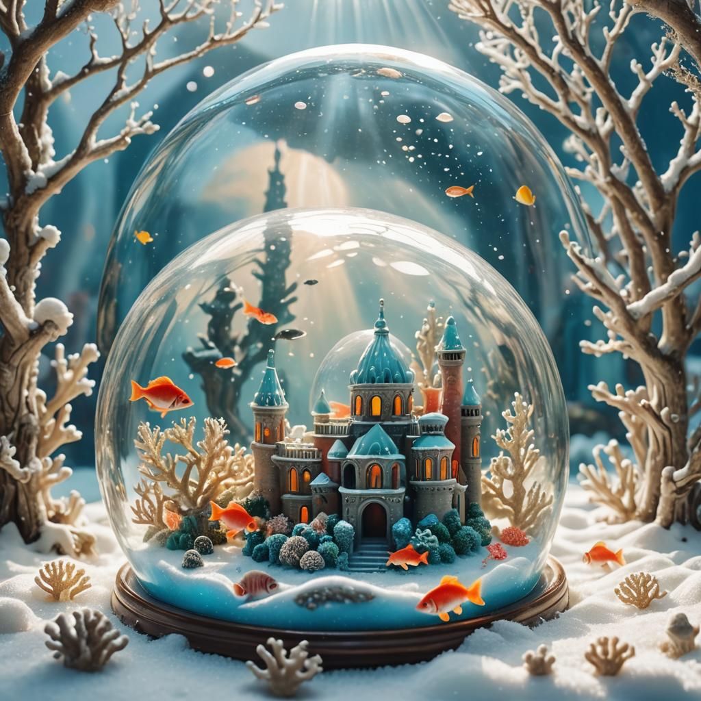 Fish and Palace in Snow Globe