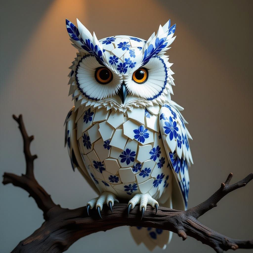 Shatterred Porcelain Owl  by @Blue Nosed