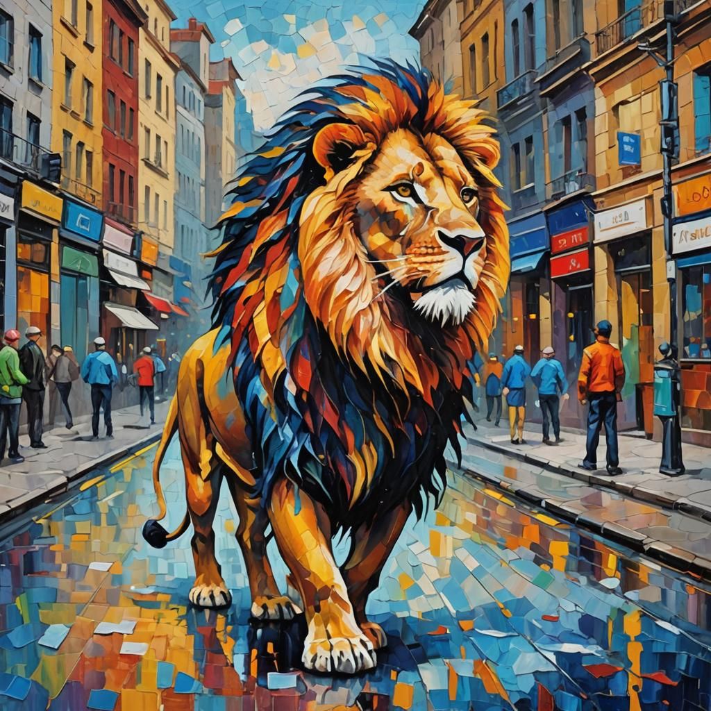 Lion in city