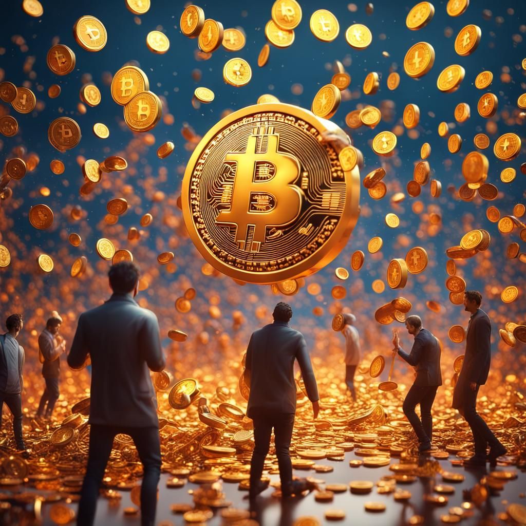 World population cherishing to bitcoin coins rain - AI Generated ...