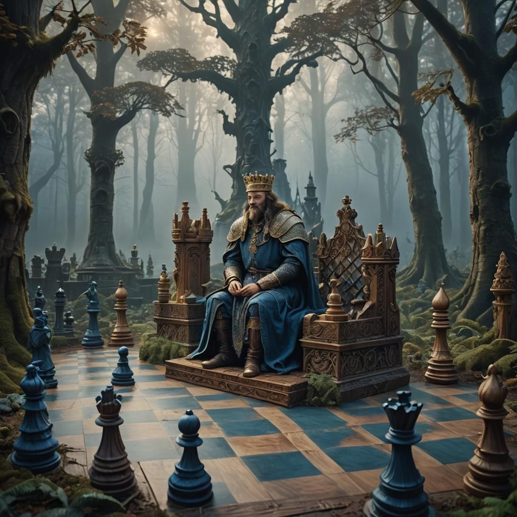 Medieval King's Chess Game in Mystic Forest