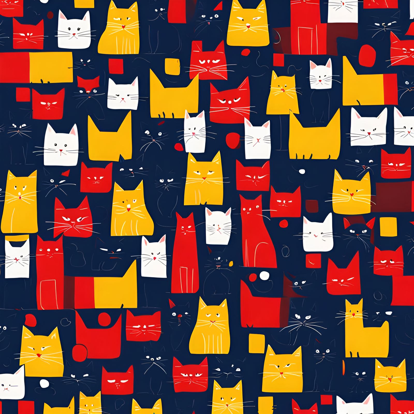 minimalist cat red dark blue yellow pattern loose bright
