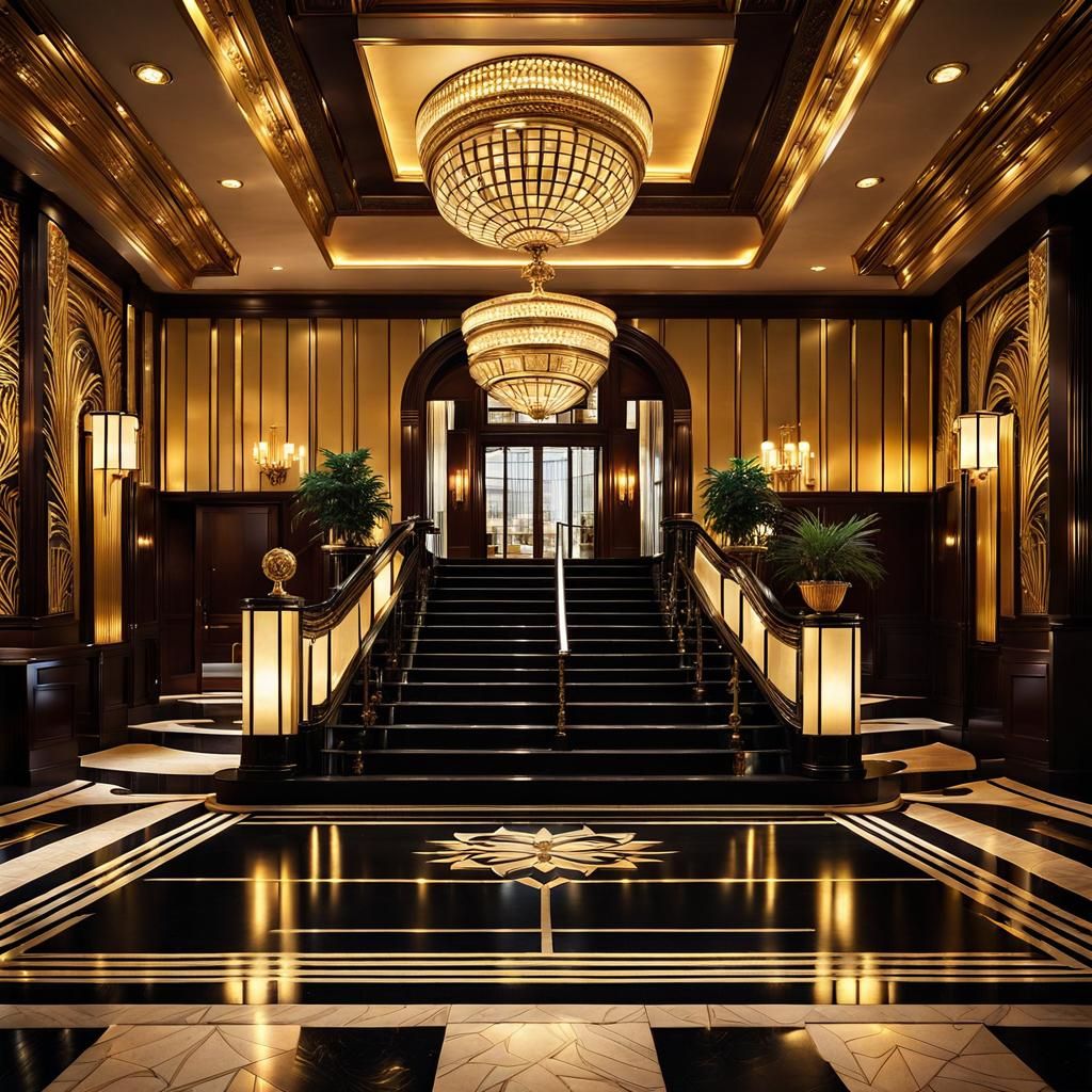 An art deco period grand hotel entrance hall  by @Vix