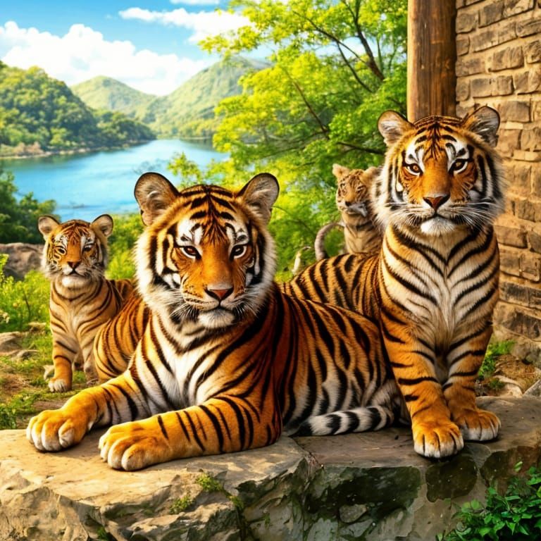 Vibrant Wild Cats Bask in Warm Sunshine