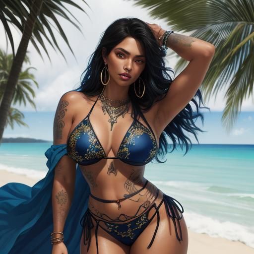 Vivid Beach Babe Fantasy Portrait in Anime Comic Style