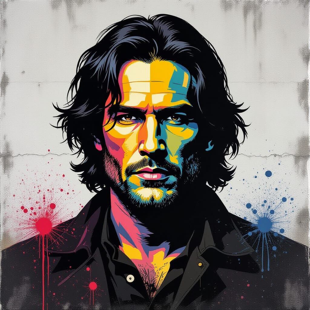 Urban Stencil Art Portrait of Rebellious Figure