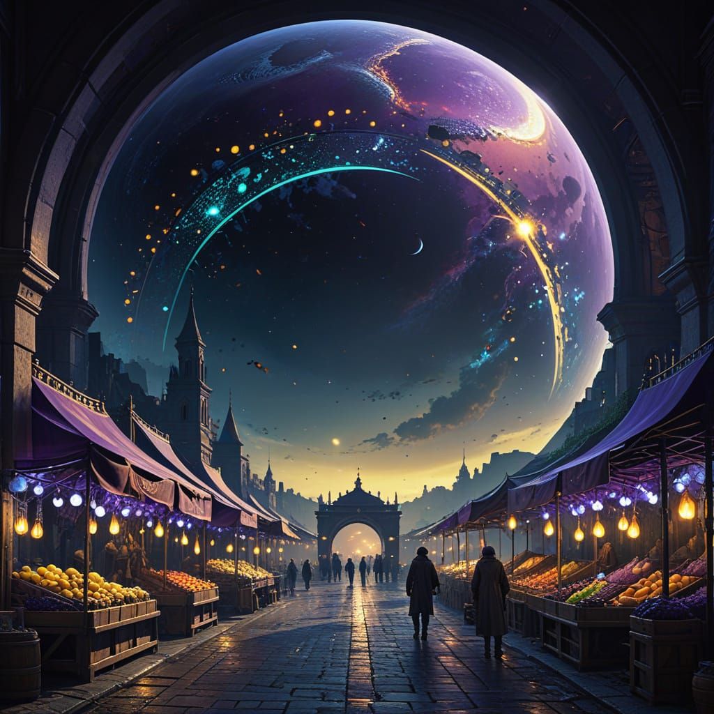 Vibrant Night Market Masterpiece in Dark Fantasy Style