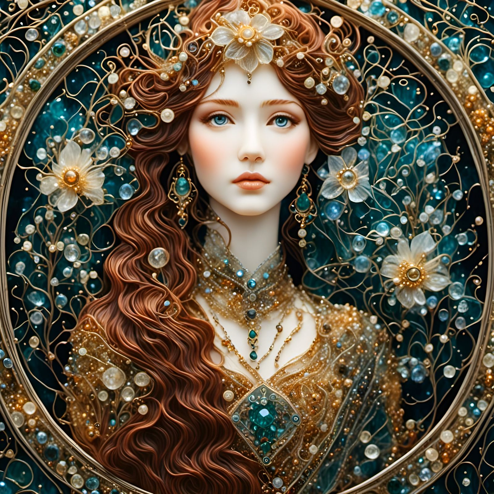Epic glasswork portrait masterpiece <lora:Gilt-Filament Glas...