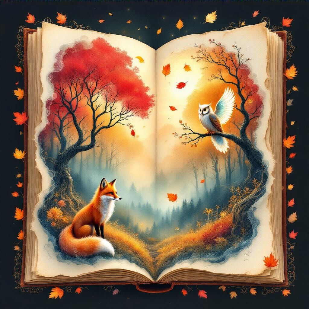 A storybook with an autumn world