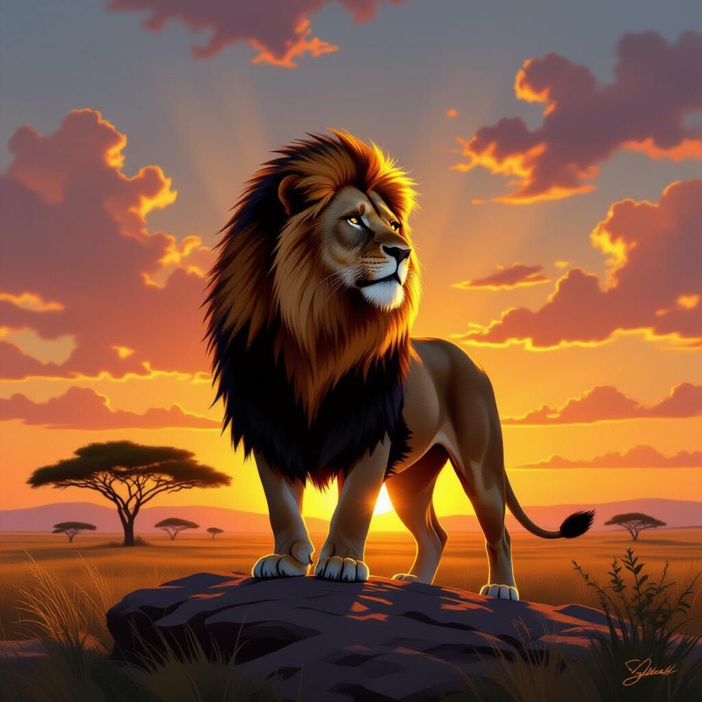 Majestic Lion at Sunrise Digital Painting