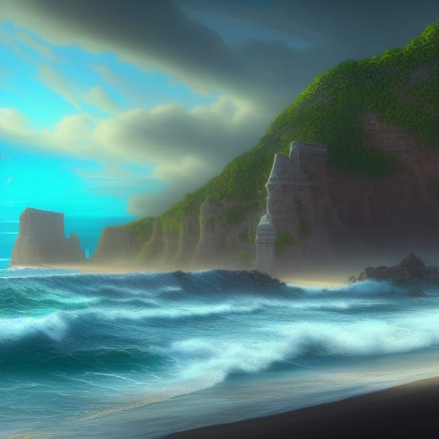 Beautiful Beach and sea waves in Barbados detailed matte pai...