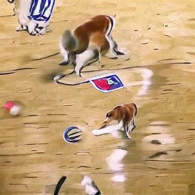 Dog playing in the NBA