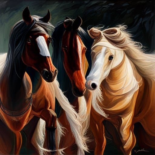 three Friesian horses - AI Generated Artwork - NightCafe Creator