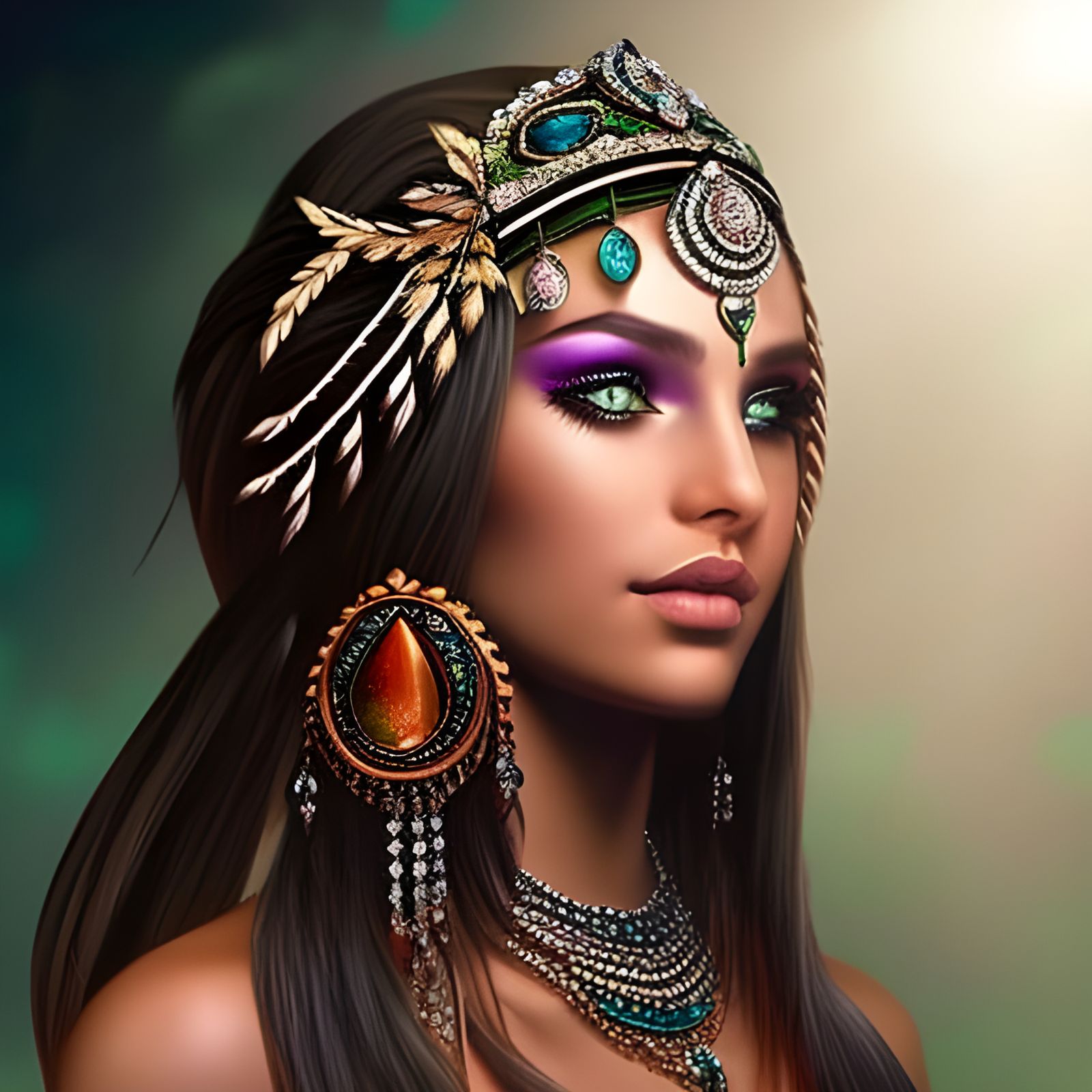 stunningly beautiful Bohemian girl with green eyes and weari...