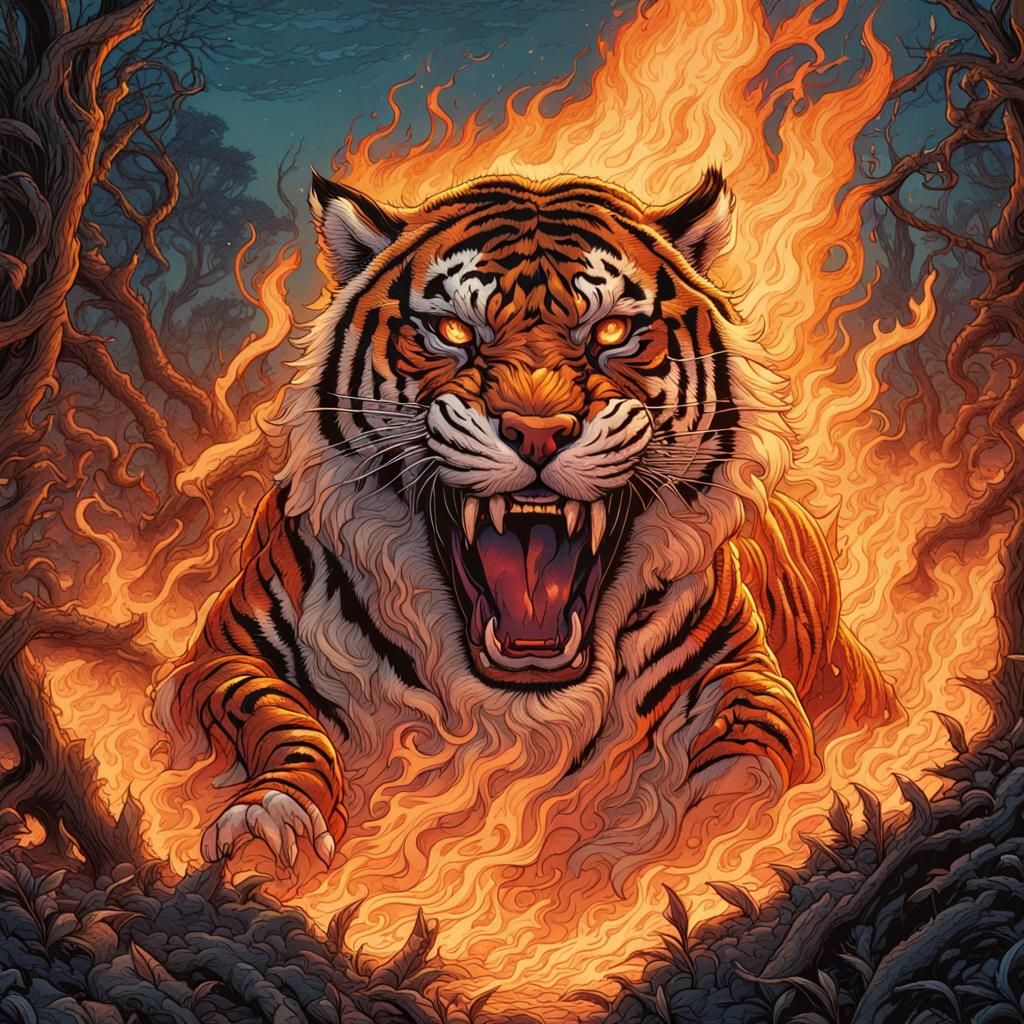 Tiger In Flames - AI Generated Artwork - NightCafe Creator