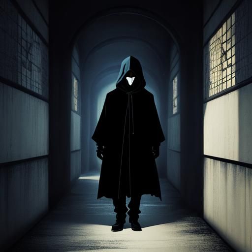 Mysterious Hooded Figure in Anime Style